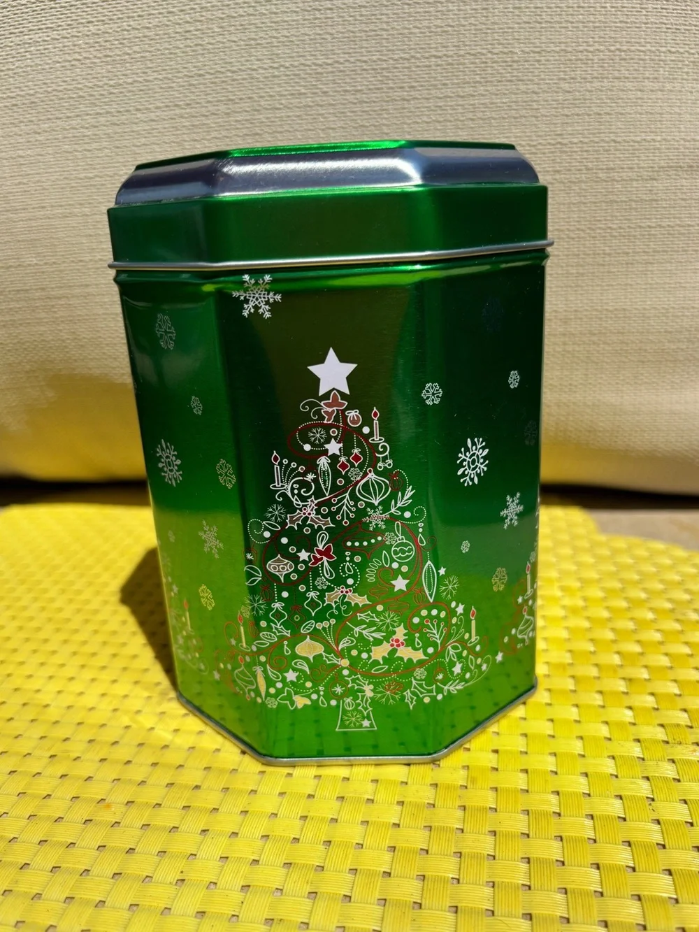 Holiday Musical Cookie Tin with Christmas Tree Design (empty)